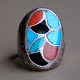 Vintage Sterling Multistone Inlay Fish Scale Ring 10