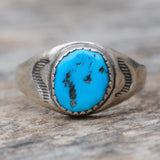 Vintage Sterling Turquoise Stamped Band Ring 12