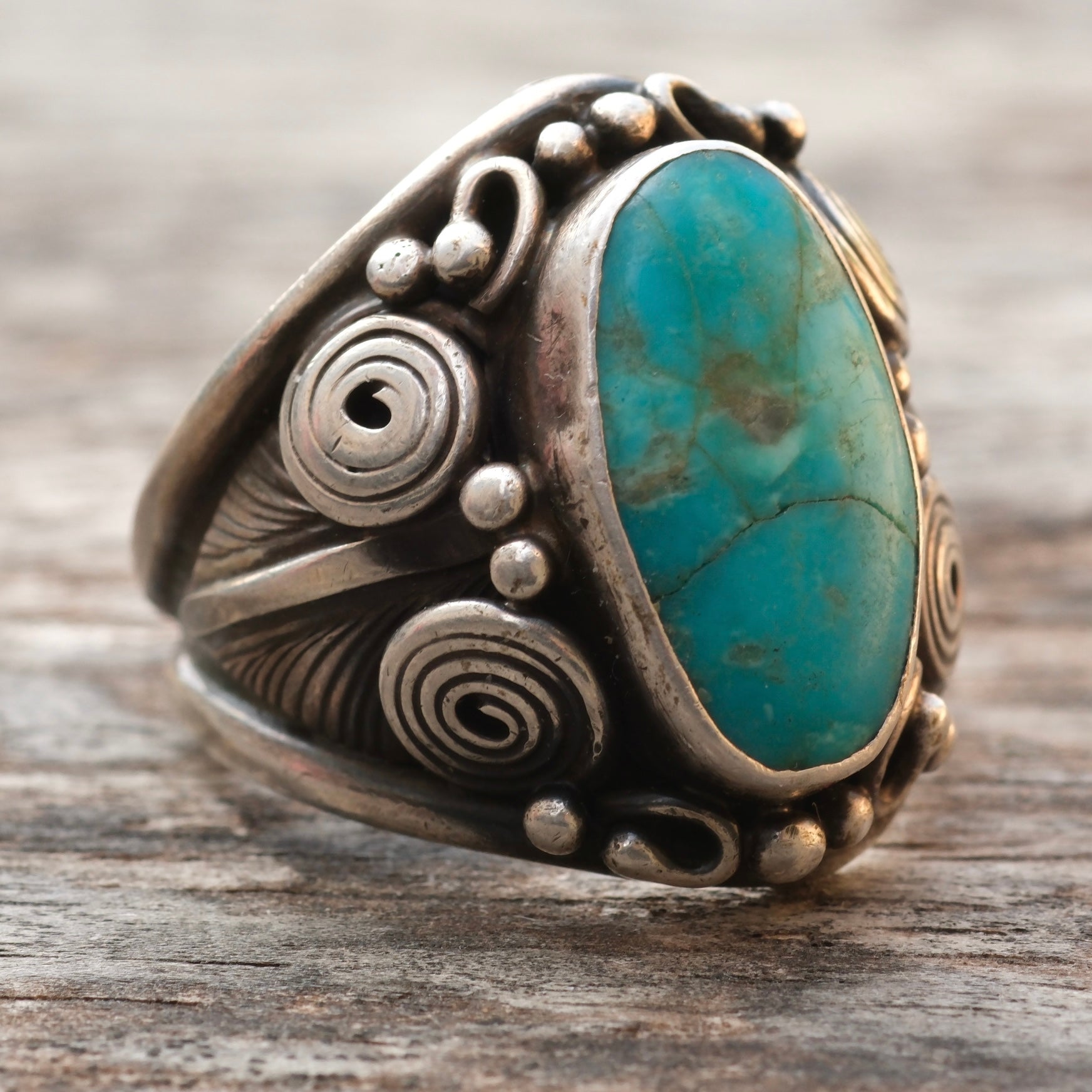 Vintage Sterling Turquoise Ring 11.25