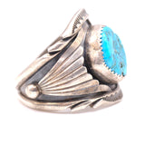 Vintage Sterling Turquoise Ribbed Band Ring 10.25