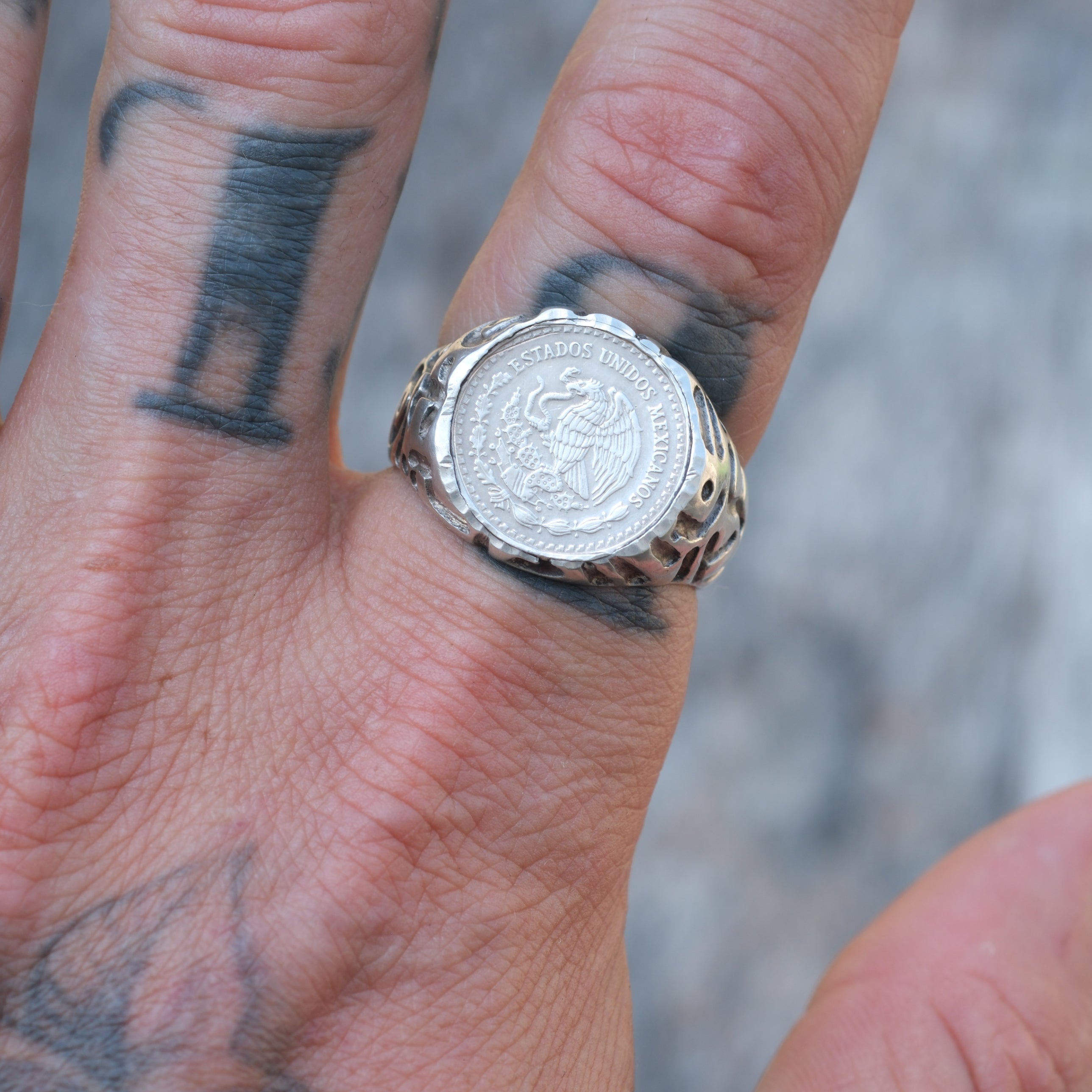 Vintage Sterling Peso Signet Ring 10.5