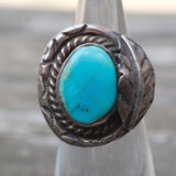 Vintage Sterling Turquoise Feather Ring 4