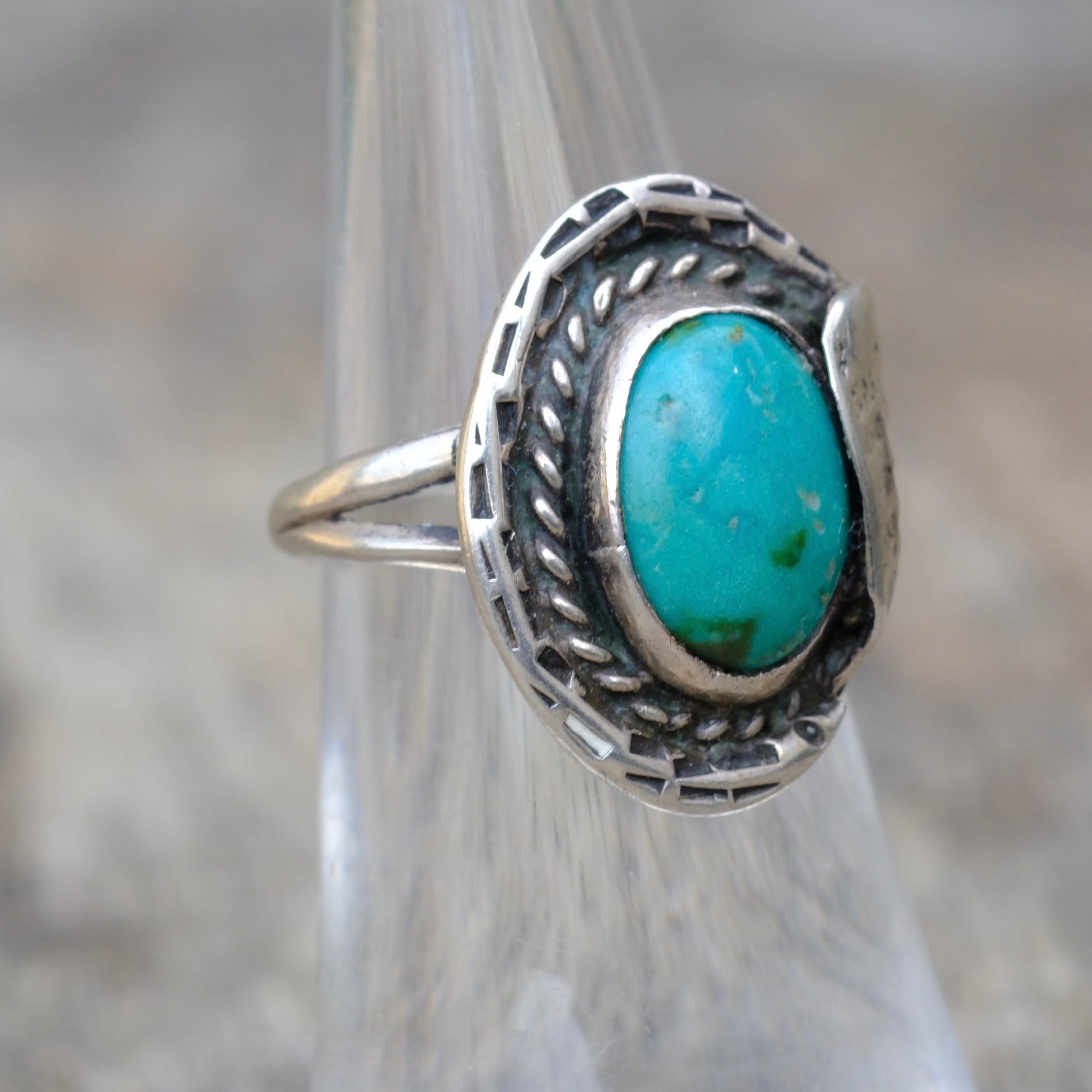 Vintage Sterling Turquoise Feather Ring 5.75