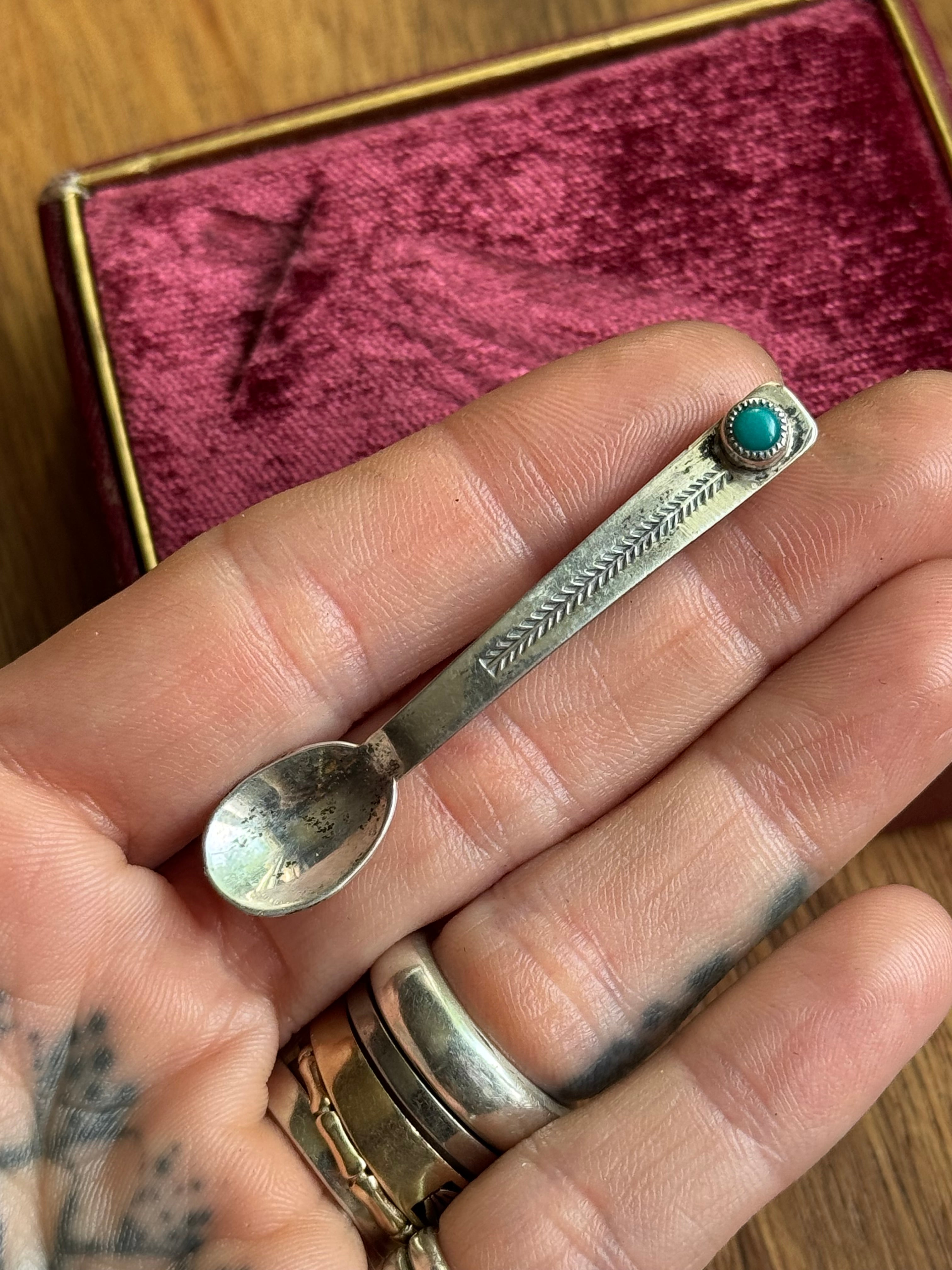 Vintage Sterling Silver Turquoise Spoon Pin