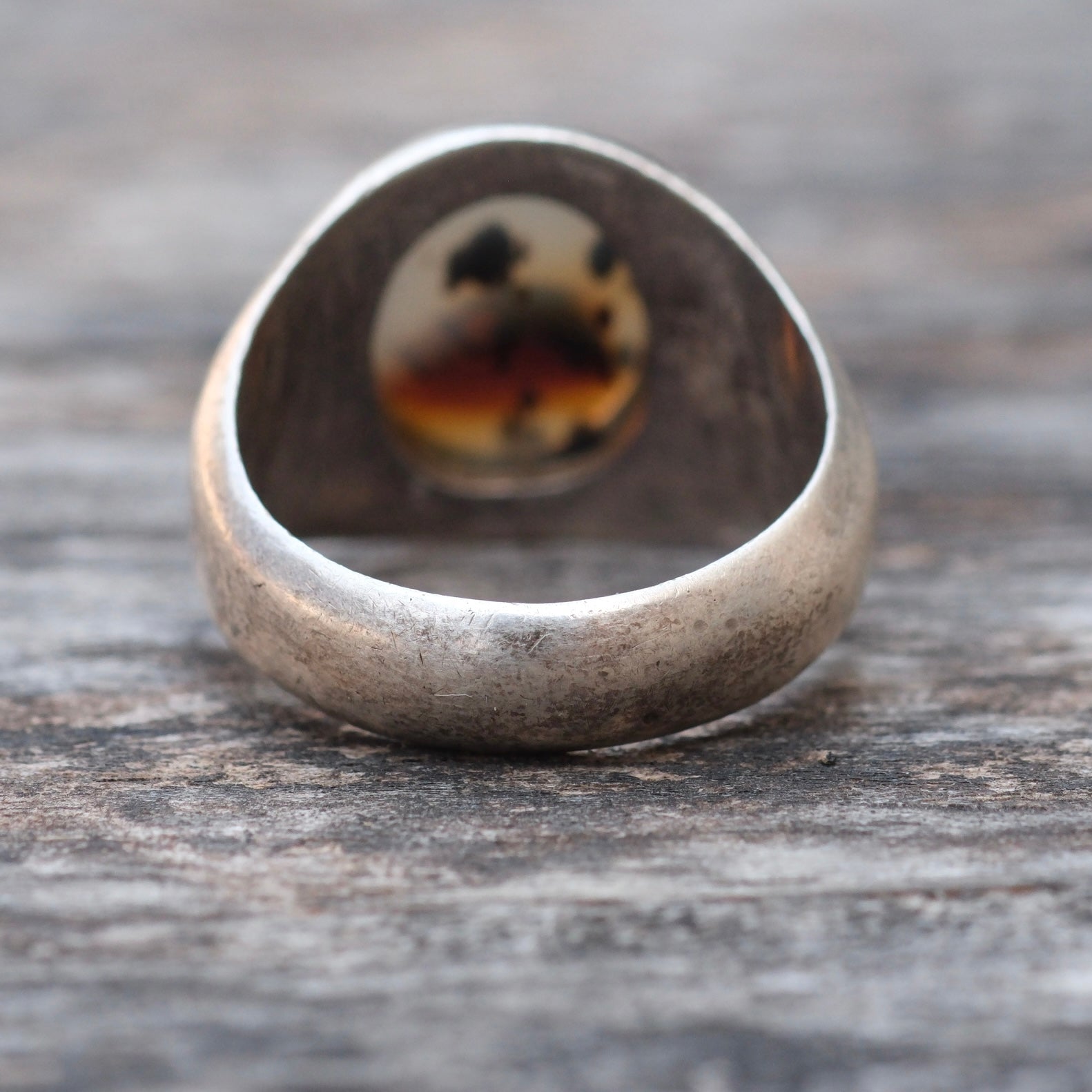 Vintage Sterling Agate Signet Ring 6.5