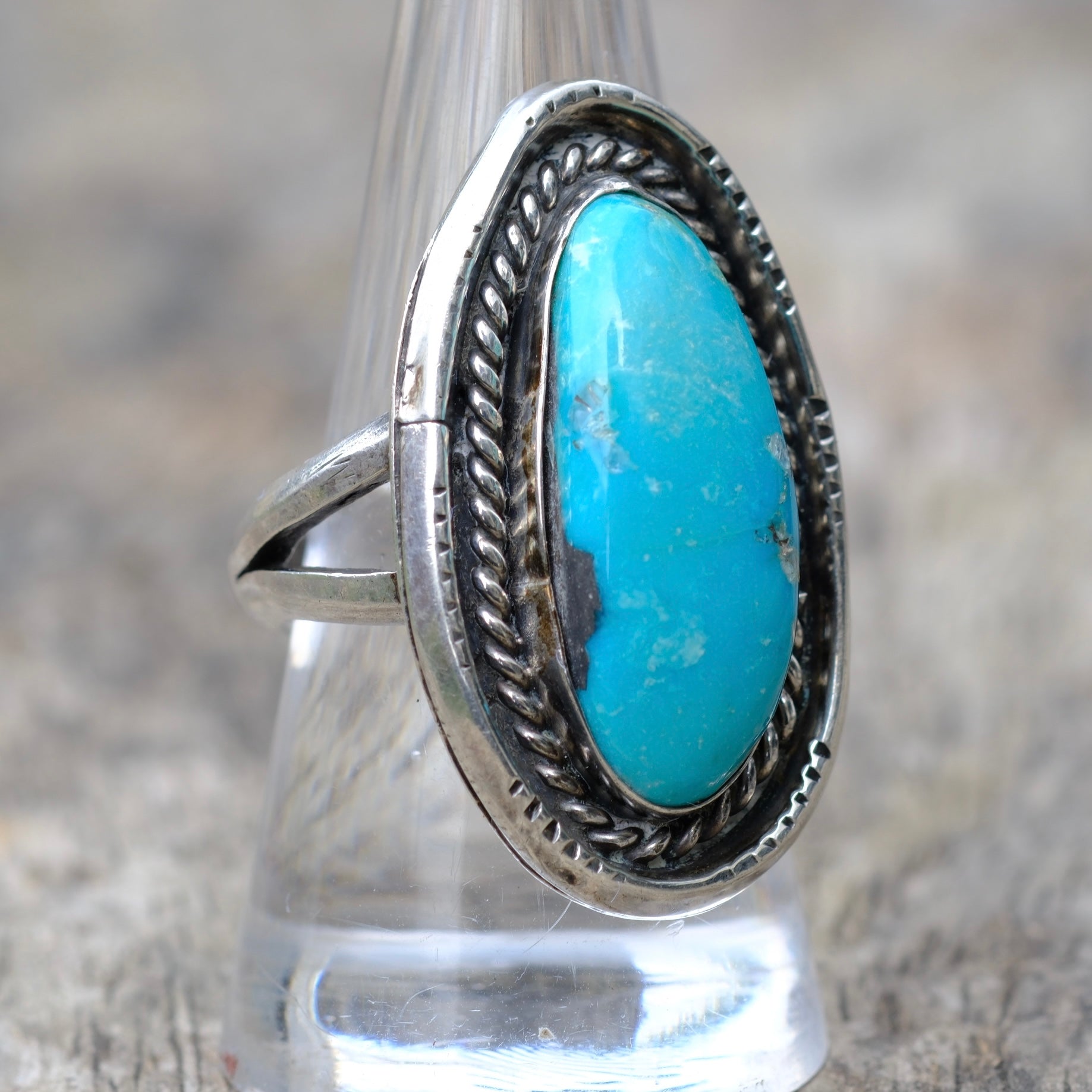 Vintage Sterling Turquoise Roper Ring 9