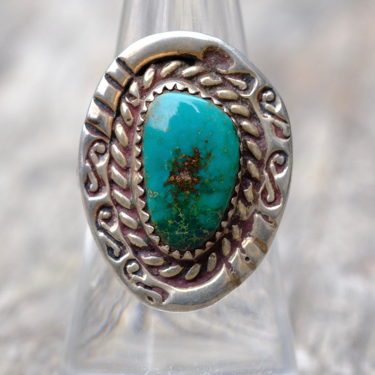 Vintage Sterling Stamped Turquoise Ring 7.25