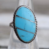 Vintage Sterling Turquoise Inlay Roper Ring 6