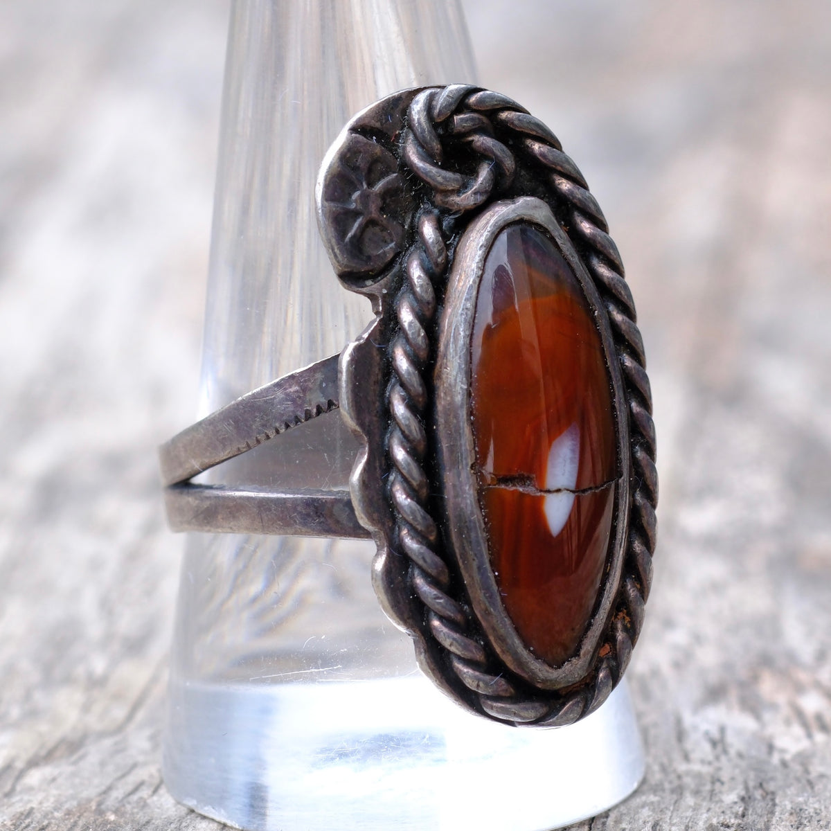 Vintage Sterling Read Jasper Ring 10.5