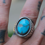Vintage Sterling Turquoise Ribbed Band Ring 9