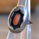 Vintage Sterling Coral Shadowbox Ring 6.25