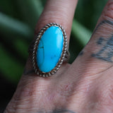 Vintage Sterling Turquoise Roper Ring 7