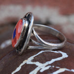 Vintage Sterling Spiny Oyster and Lapis Inlay Ring 7.75