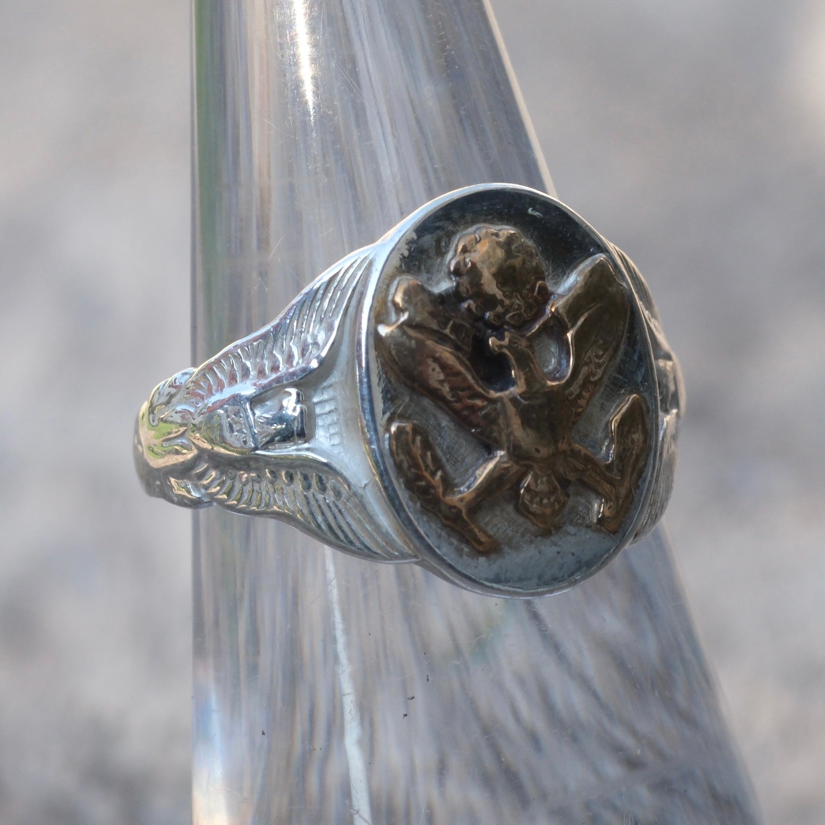 Vintage Sterling Military Signet Ring 5