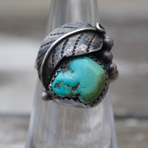 Vintage Sterling Turquoise Feaster Ring 5.75