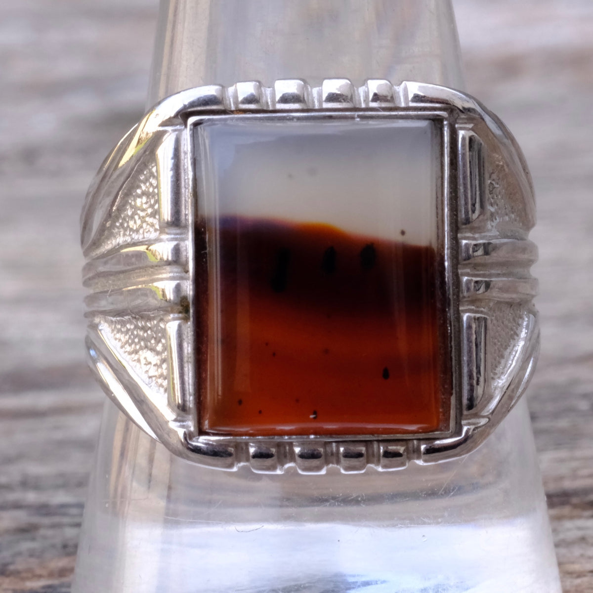 Vintage Sterling Agate Signet Ring 11