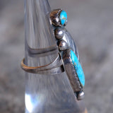 Vintage Sterling 2-Stone Turquoise Feather Ring 6.75