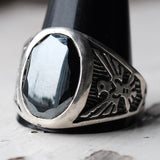 Vintage Sterling Hematite Thunderbird Ring 14.75