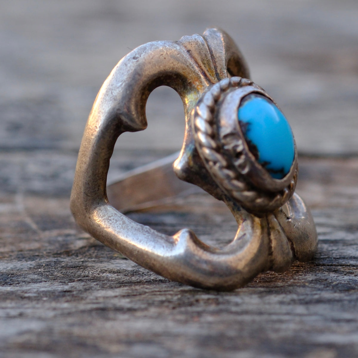 Vintage Sterling Turquoise Sandcast Ring 6