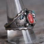 Vintage Sterling Turquoise and Coral Ring 11.25