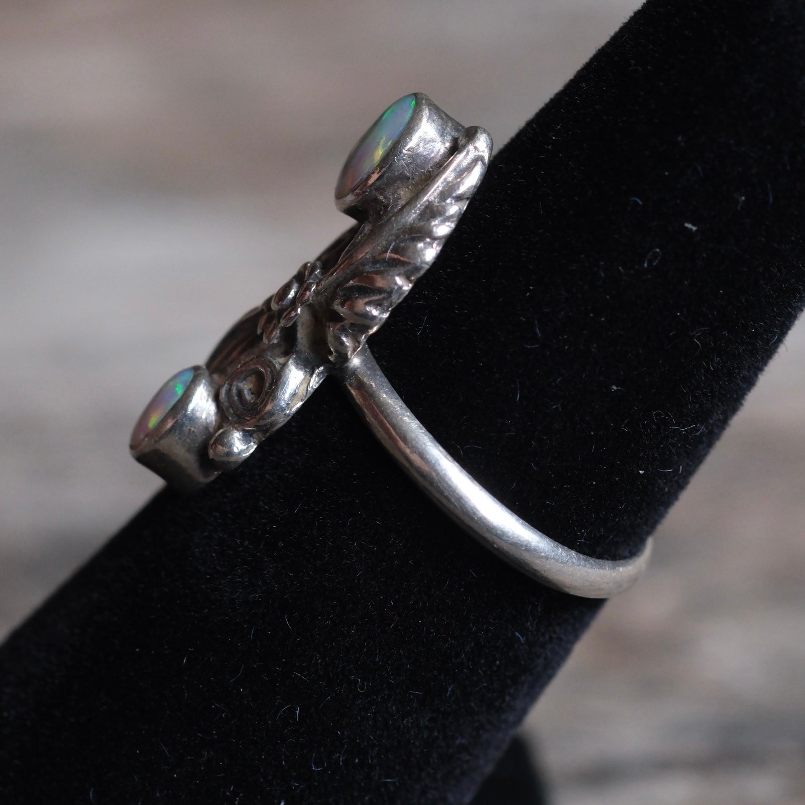 Vintage Sterling 2-Stone Opalite Feather Ring 5.5