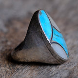 Vintage Sterling Turquoise and Mother of Pearl Inlay Ring 8.5