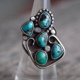 Vintage Sterling Turquoise Cluster Ring 6.25