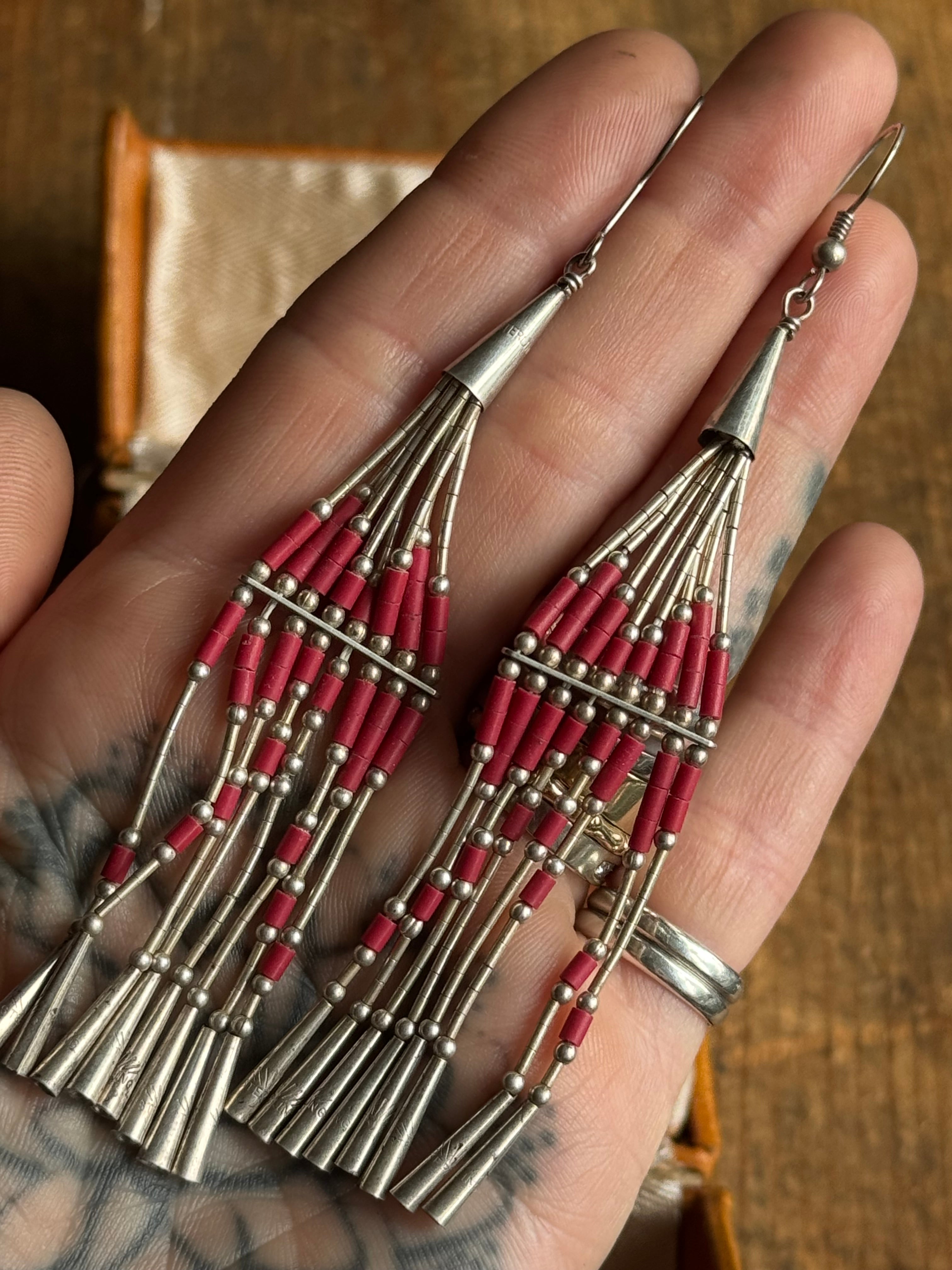 Vintage Sterling Silver Beaded Chandelier Earrings