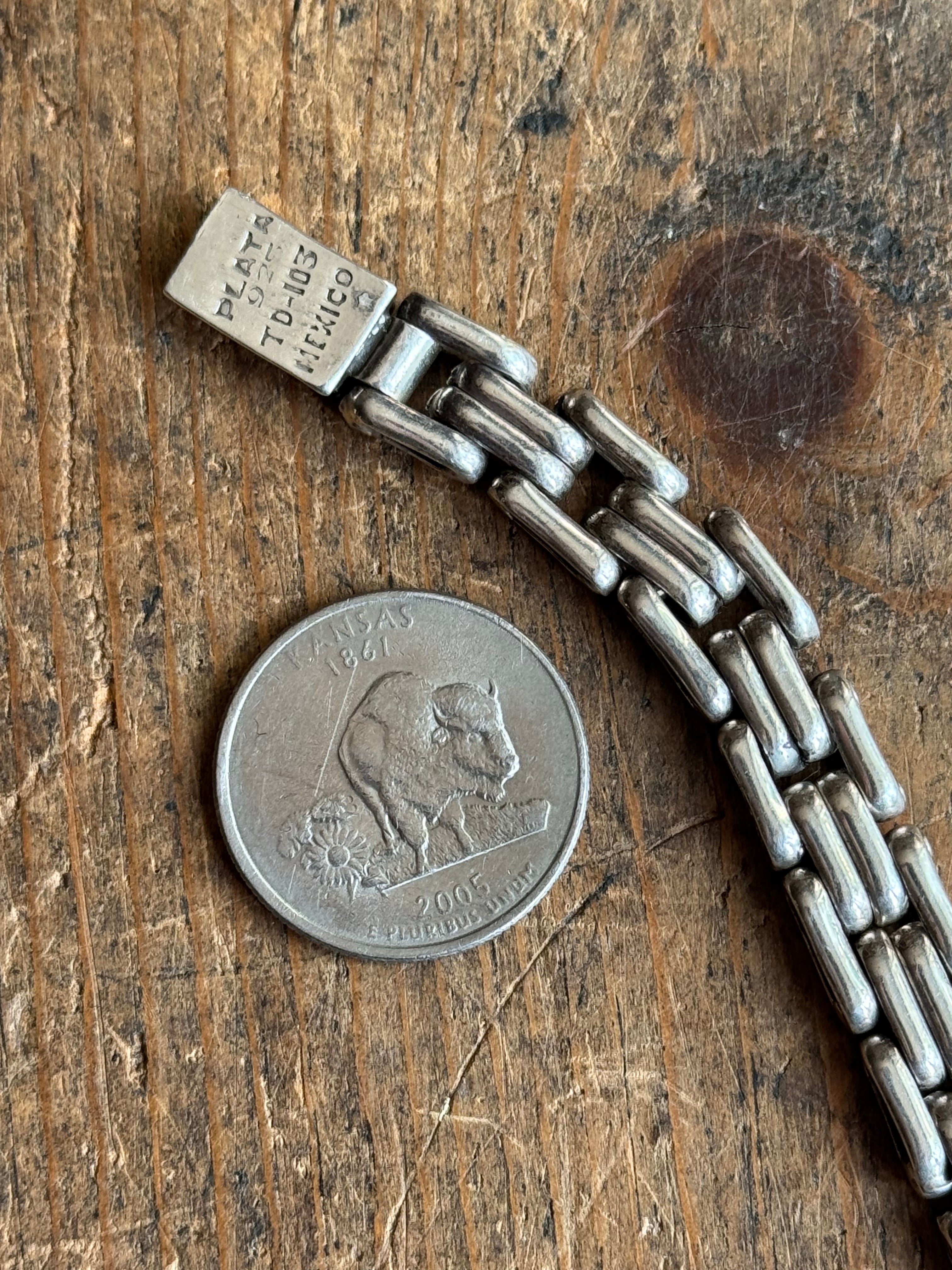 Vintage Sterling Silver 7.5” Square Double Link Bracelet