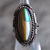 Vintage Sterling Inlay Roper Ring 3.25