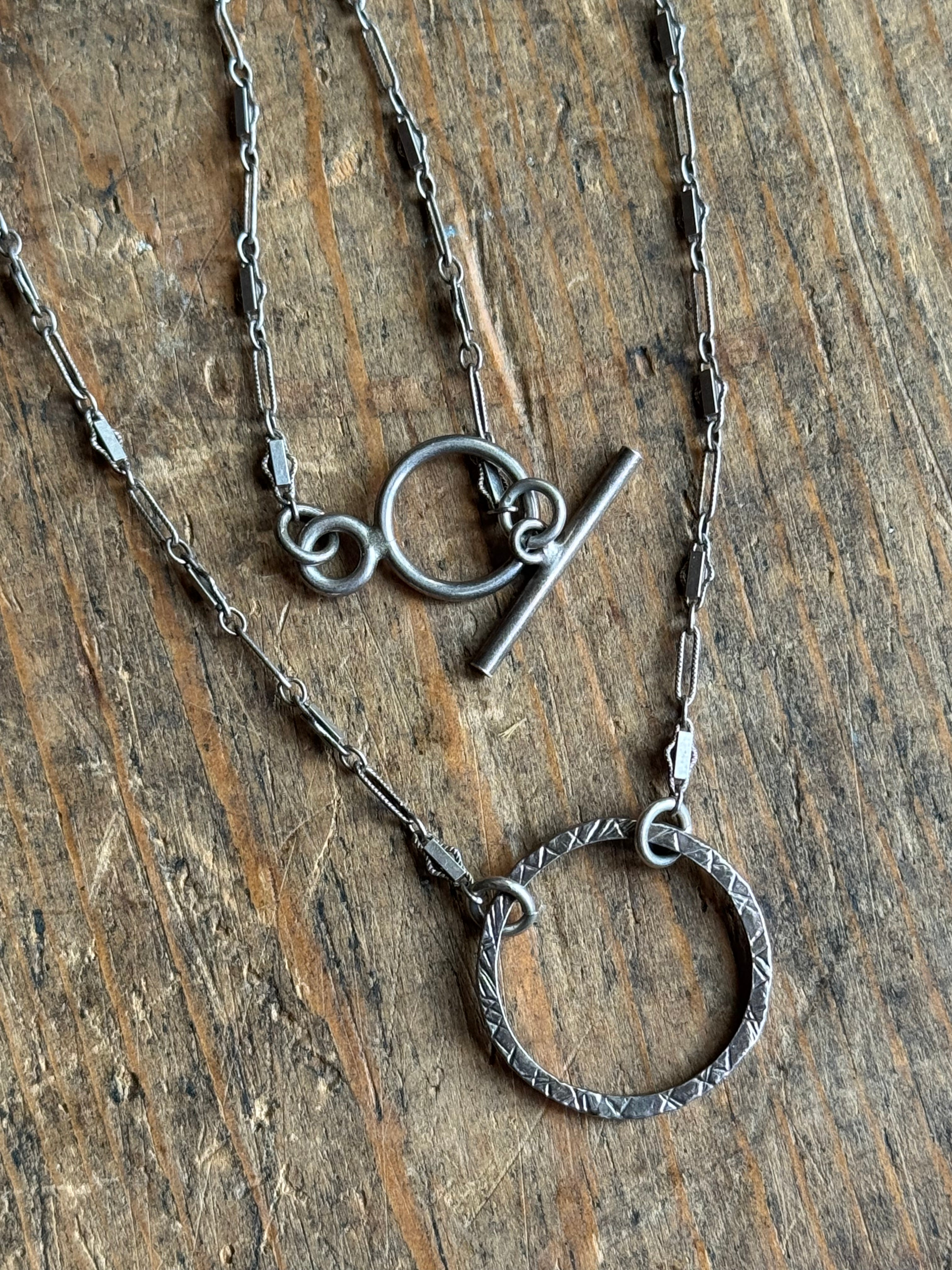 Vintage Sterling Silver 18” Deco Toggle O-Ring Necklace
