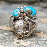 Vintage Sterling Turquoise Buffalo Ring 10.5