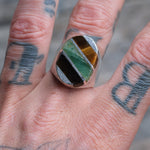 Vintage Sterling Multistone Inlay Striper Ring 10.5