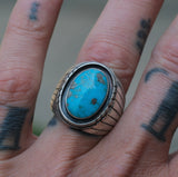 Vintage Sterling Turquoise Ribbed Band Ring 9.5
