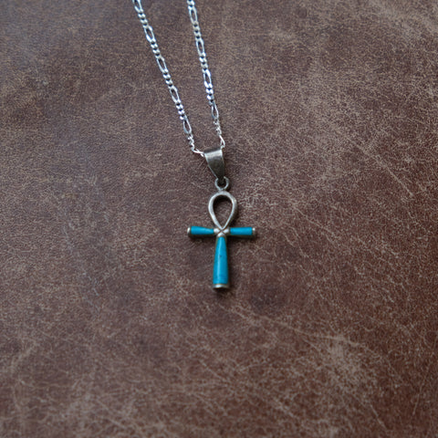 Vintage Sterling Turquoise Cross Necklace