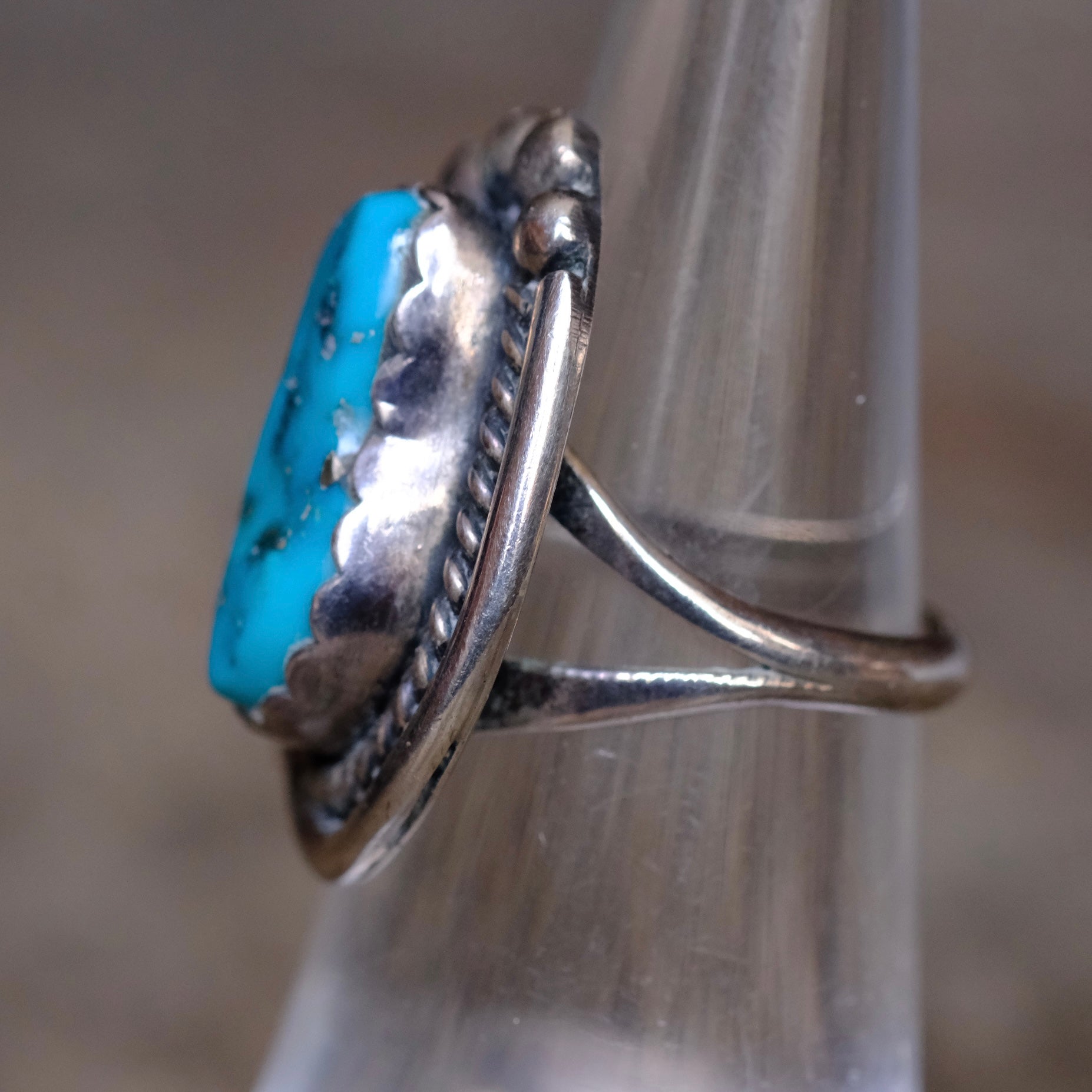 Vintage Sterling Turquoise Feather Ring 5