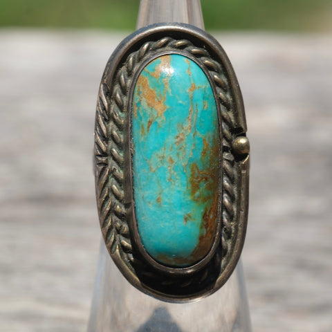 Vintage Sterling Turquoise Roper Ring 3