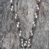 Vintage Sterling Zuni Hummingbird Squash Blossom Necklace 28"
