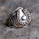 Vintage Sterling Silver Lucky Horseshoe CZ Ring 9.25
