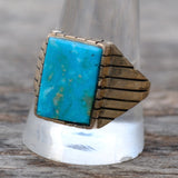 Vintage Sterling Turquoise Ribbed Band Ring 12