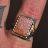 Vintage Sterling Goldstone Signet Ring 9.75