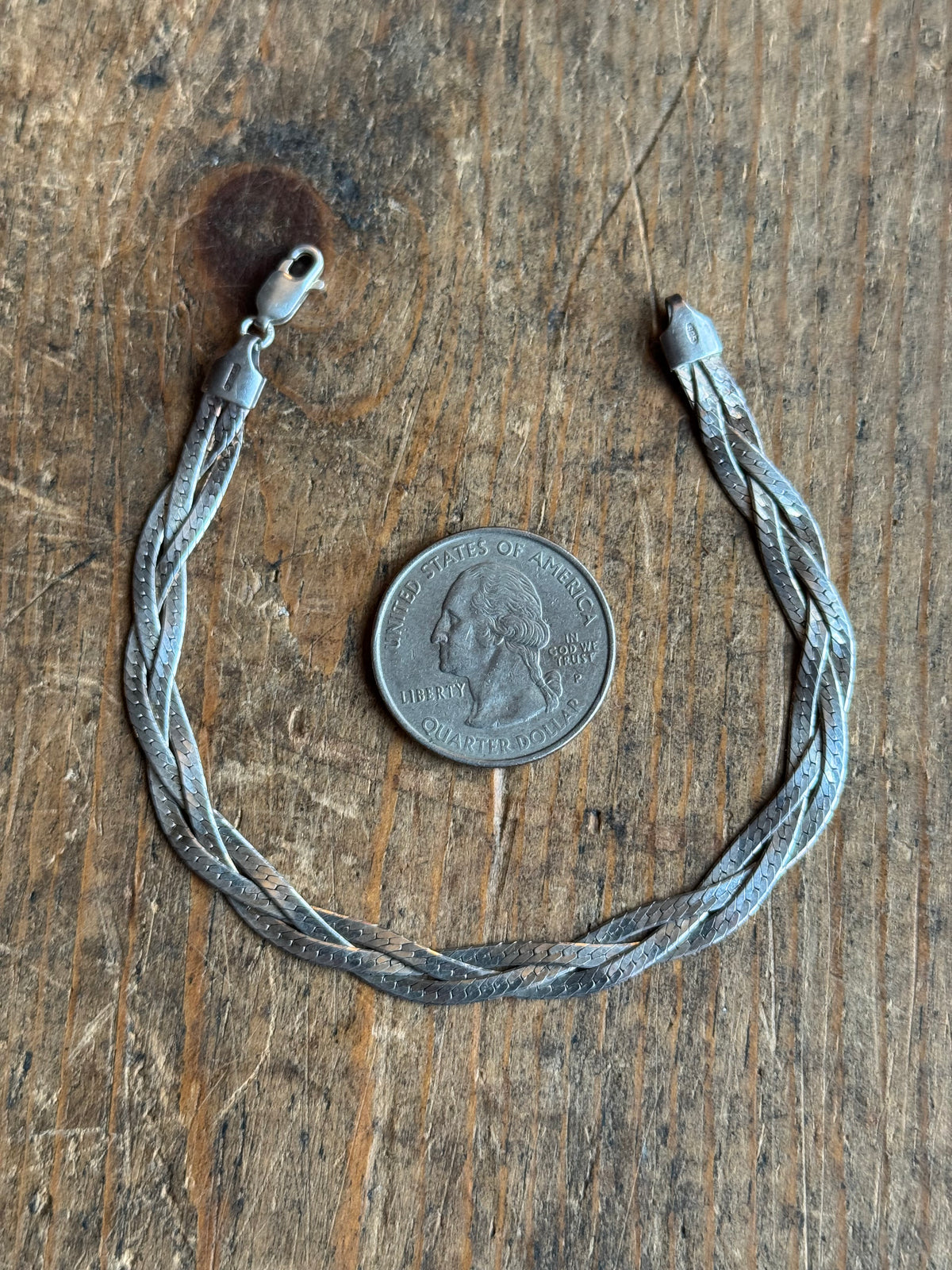 Vintage Sterling Silver Braided Herringbone Chain Bracelet