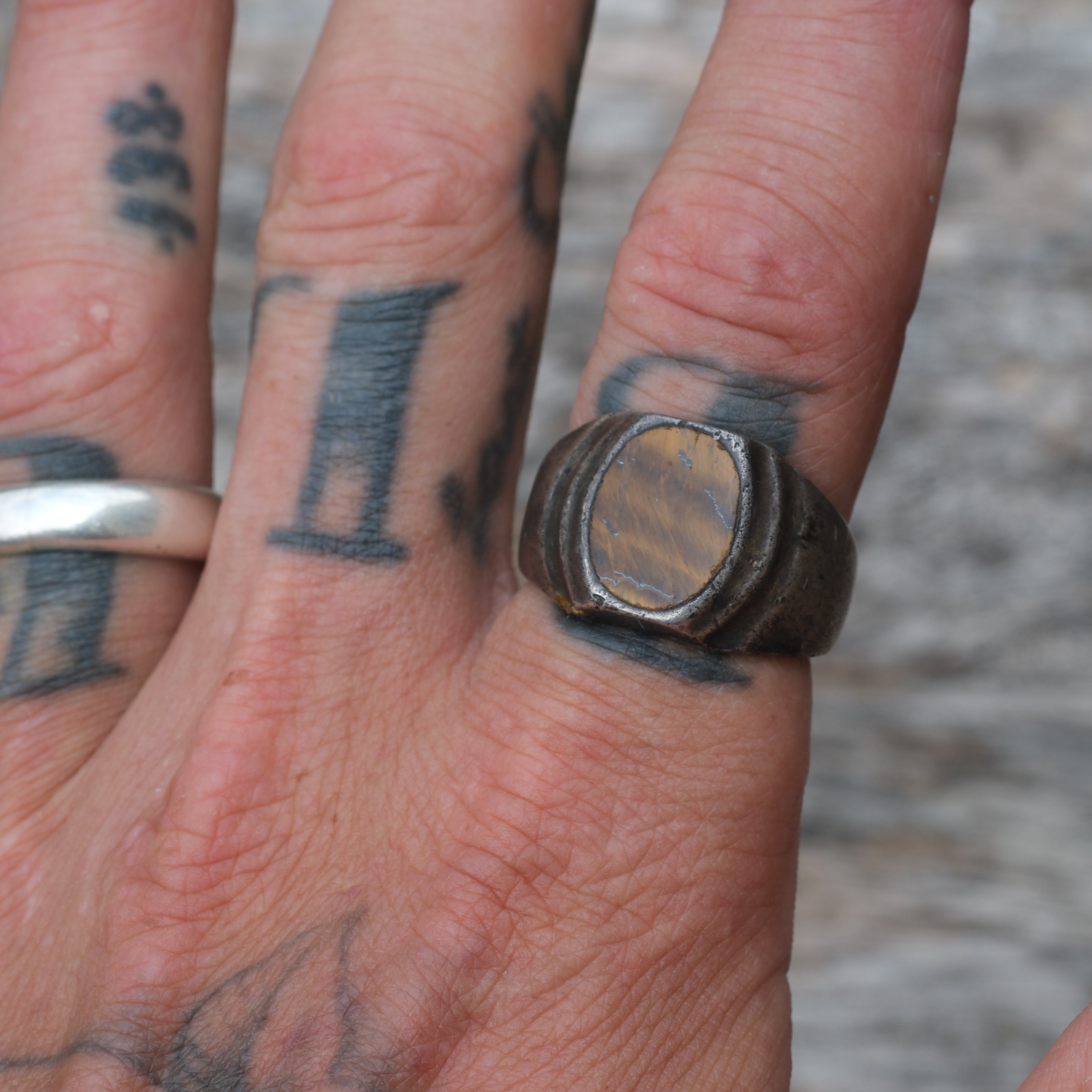 Vintage Sterling Tigers Eye Signet Ring 9.75