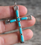 Vintage Sterling 7-Stone Turquoise Cross Necklace