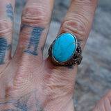 Vintage Sterling Turquoise Thunderbird Ring 11.5