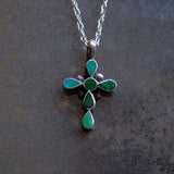 Vintage Sterling Turquoise Inlay Cross Necklace