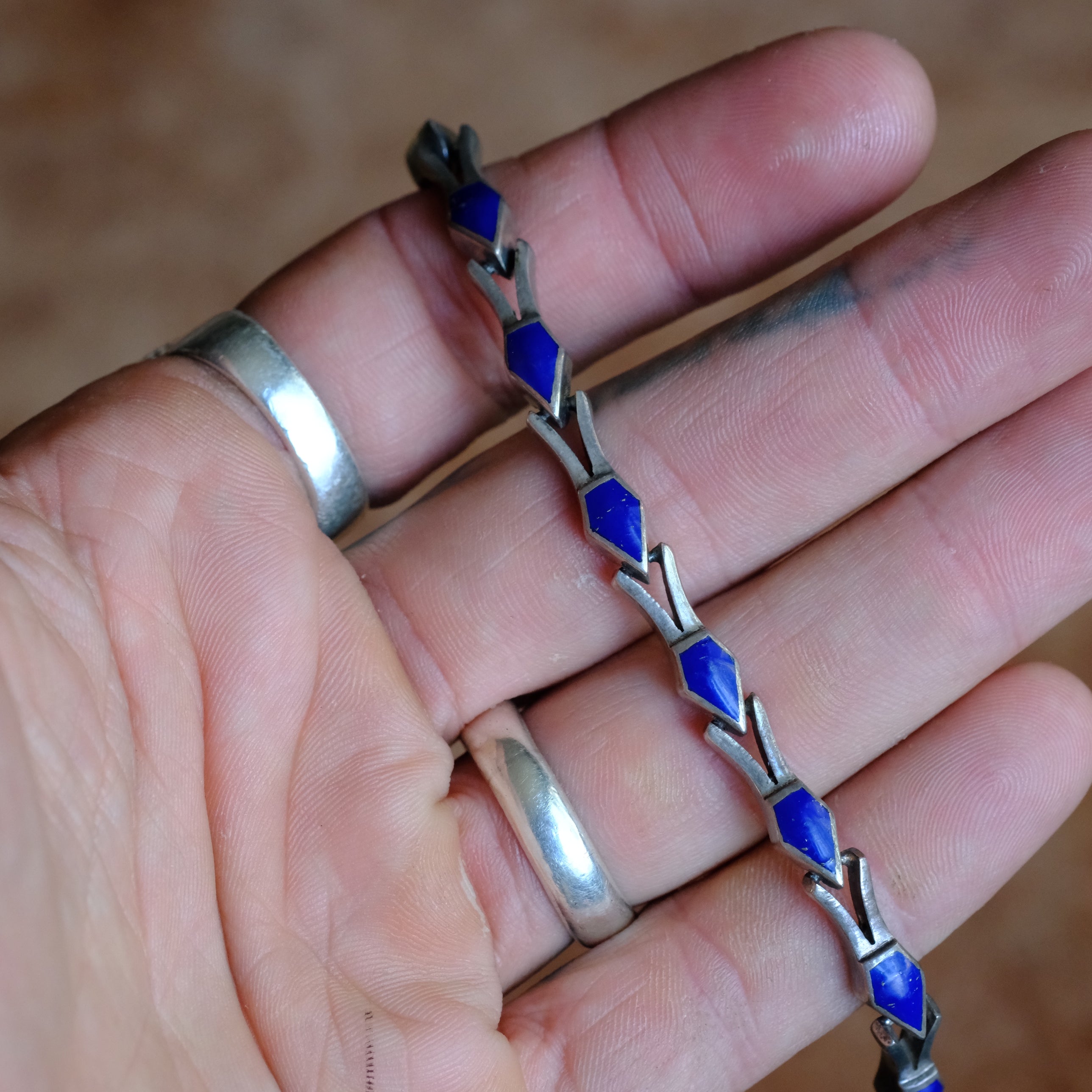 Vintage Sterling Silver Lapis Link Bracelet