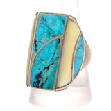 Vintage Sterling Turquoise and Mother Of Pearl Inlay Ring 10.75