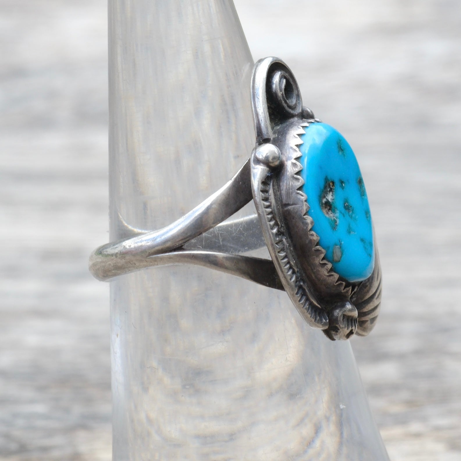 Vintage Sterling Turquoise Feather Ring 5.5