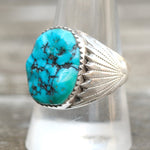 Vintage Sterling Ribbed Band Turquoise Ring 9.75
